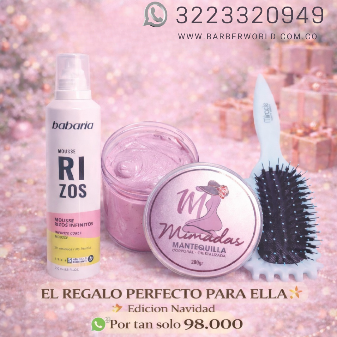 Kit Navideño para Ellas | Mousse Rizos, Mantequilla Corporal y Cepillo