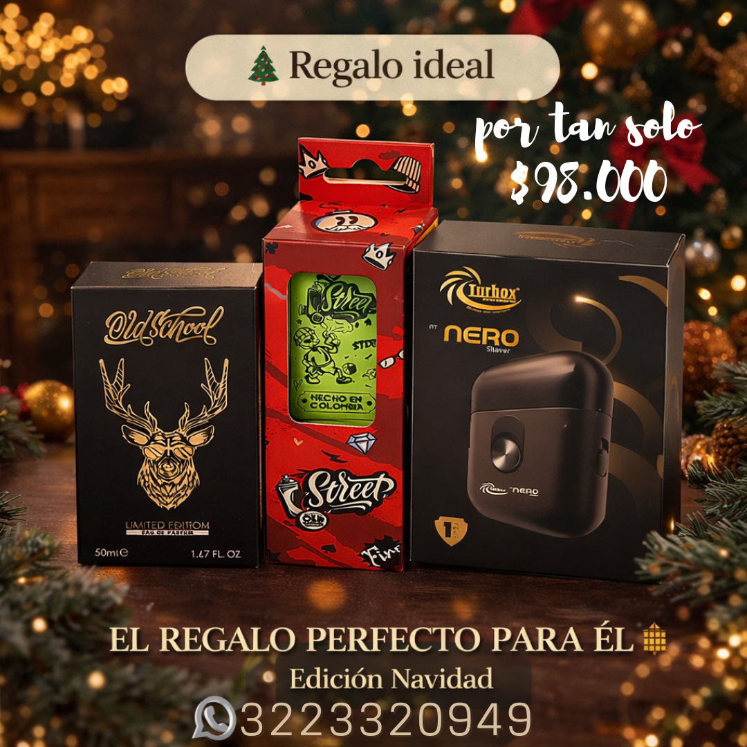 Kit Navideño para Ellos | Shaver Mini Turbox, Perfume Viajero y Cepillo Sacudidor