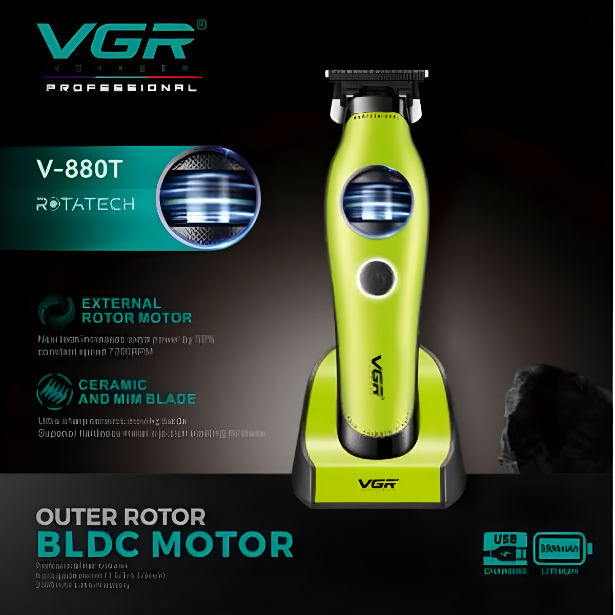 Trimmer VGR V-880T Motor BLDC 7200 RPM Cuchilla Ceramica
