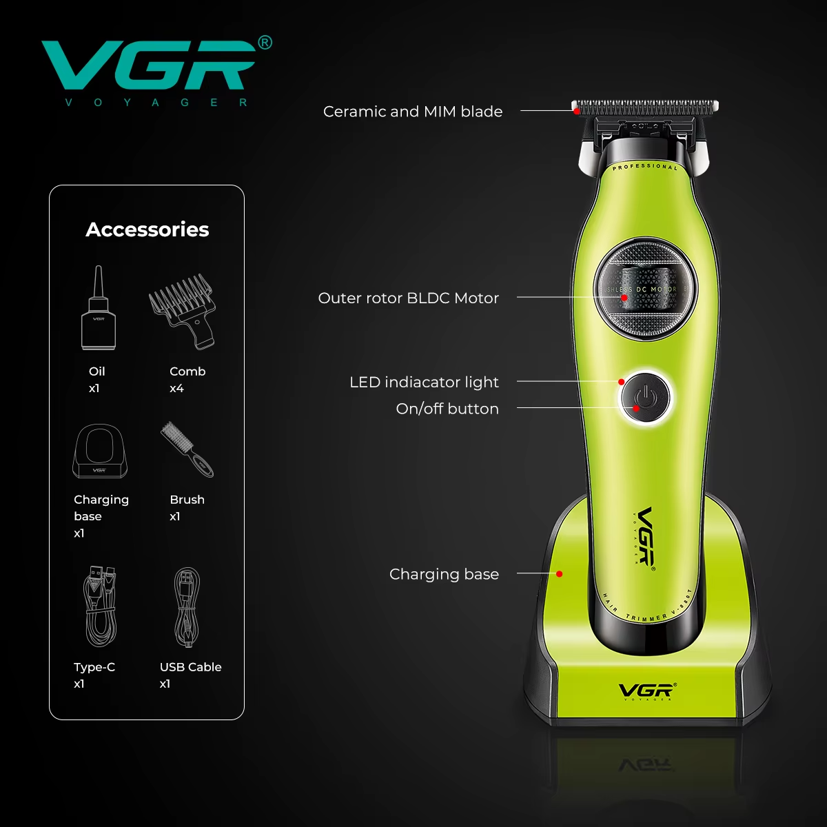 Trimmer VGR V-880T Motor BLDC 7200 RPM Cuchilla Ceramica