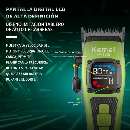 Peluquera Kemei KM-1862 Inalámbrica 9000 RPM con Pantalla LCD