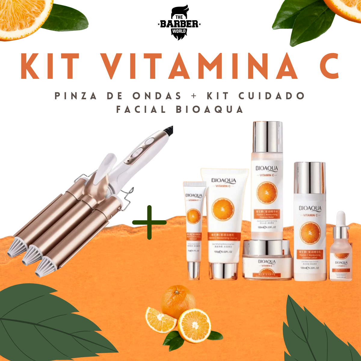 Kit Navideño Pinza de ondas + Set Cuidado Facial Bioaqua VITAMINA C