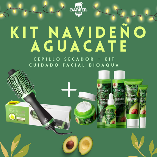 Kit Navideño Cepillo Secador + Set Cuidado Facial Bioaqua AGUACATE