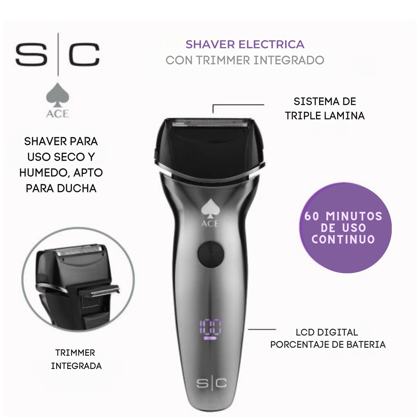Afeitadora StyleCraft Ace 2.0 Triple Lámina con Pantalla LCD